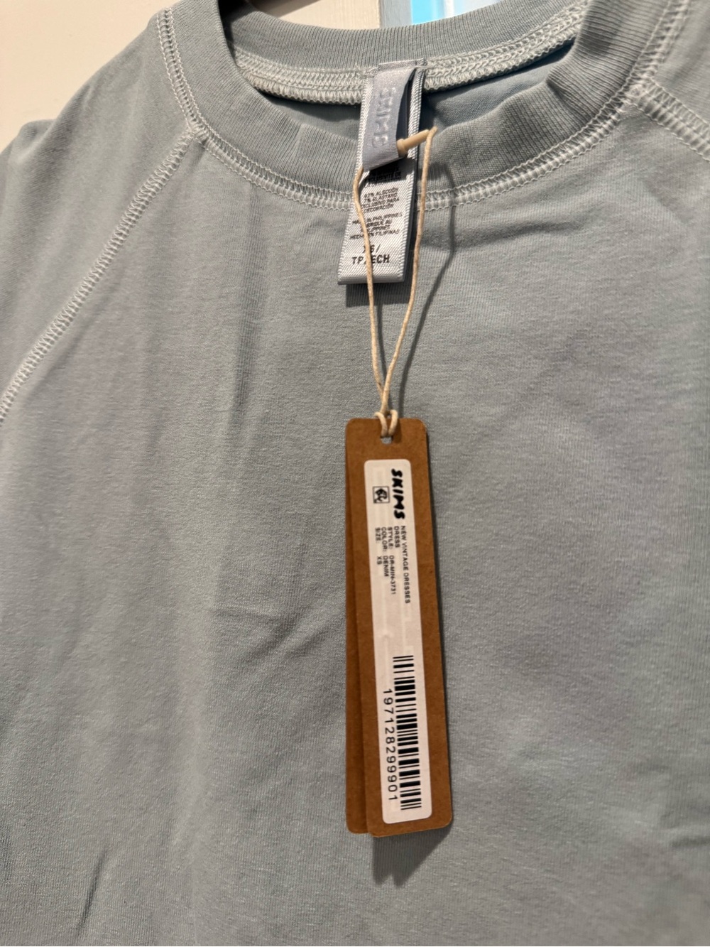 SKIMS Short Sleeve Fitted T-Shirt Dress in Light Sage - Picture 3 of 5